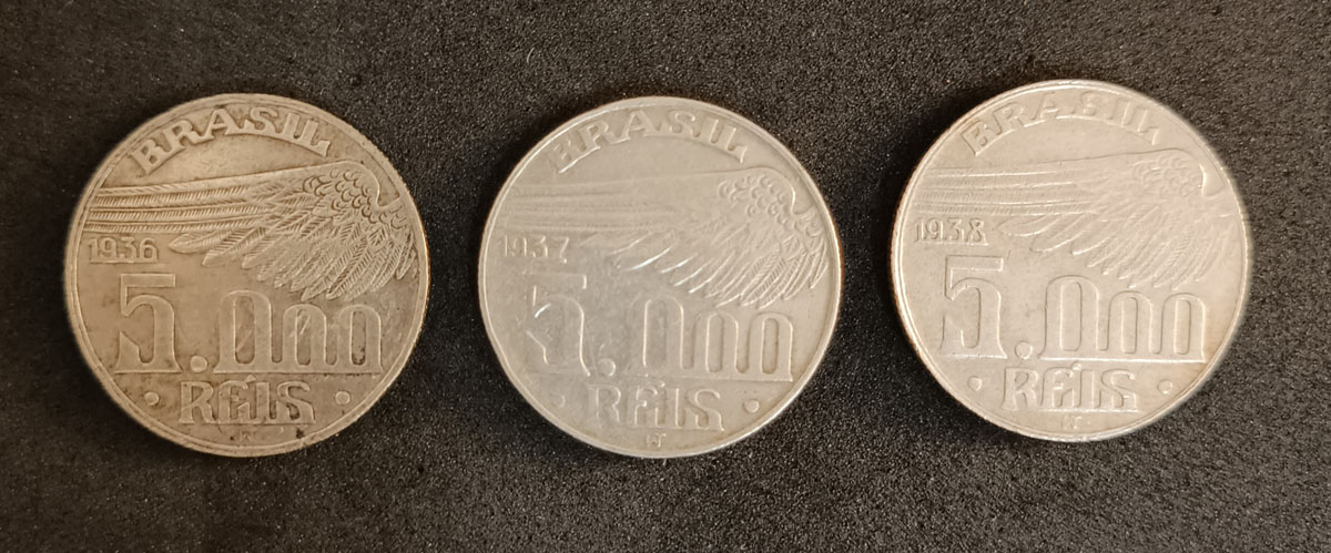 BRASIL - 5000 RÉIS 1936 1937 1938 - PRATA  -SANTOS DUMOND