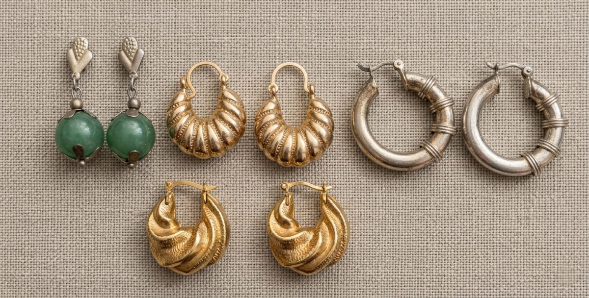 4 PARES DE BRINCOS VARIADOS. MAIOR 3CM.