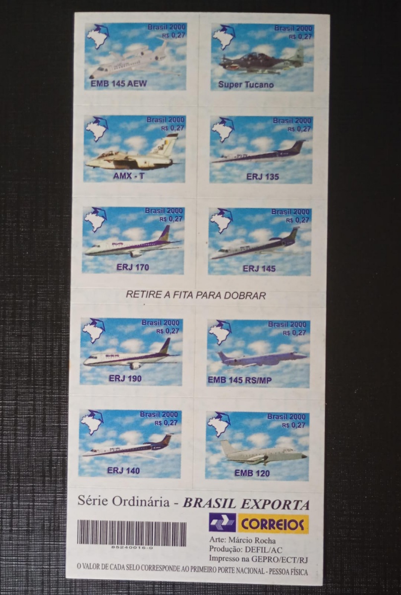 Brasil 2000 - Aviões - RHM 793/802 (soma 6 UF's) - Caderneta completa Nova (N).