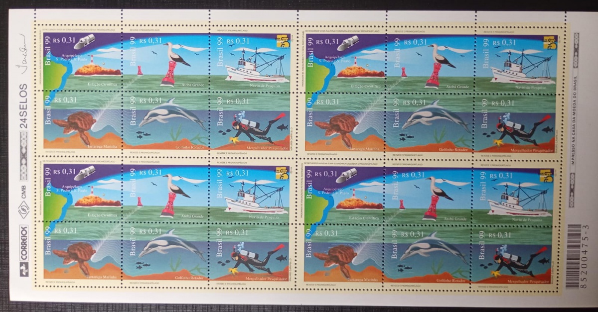 Brasil 1.999 - Programa Revizee e Pró-arquipélago - RHM C2182/87 (soma 19,20 UF's) - Folha completa Mint (MNH).