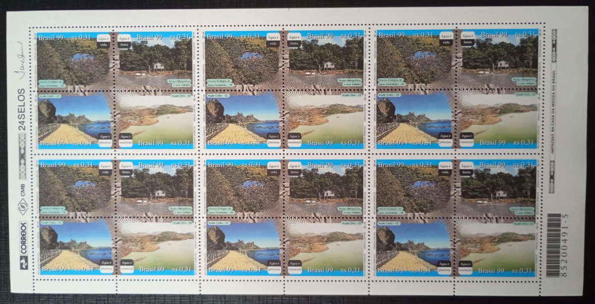 Brasil 1.999 - Recursos Hídricos - RHM C2221/24 (soma 19,20 UF's) - Folha completa Nova (N).