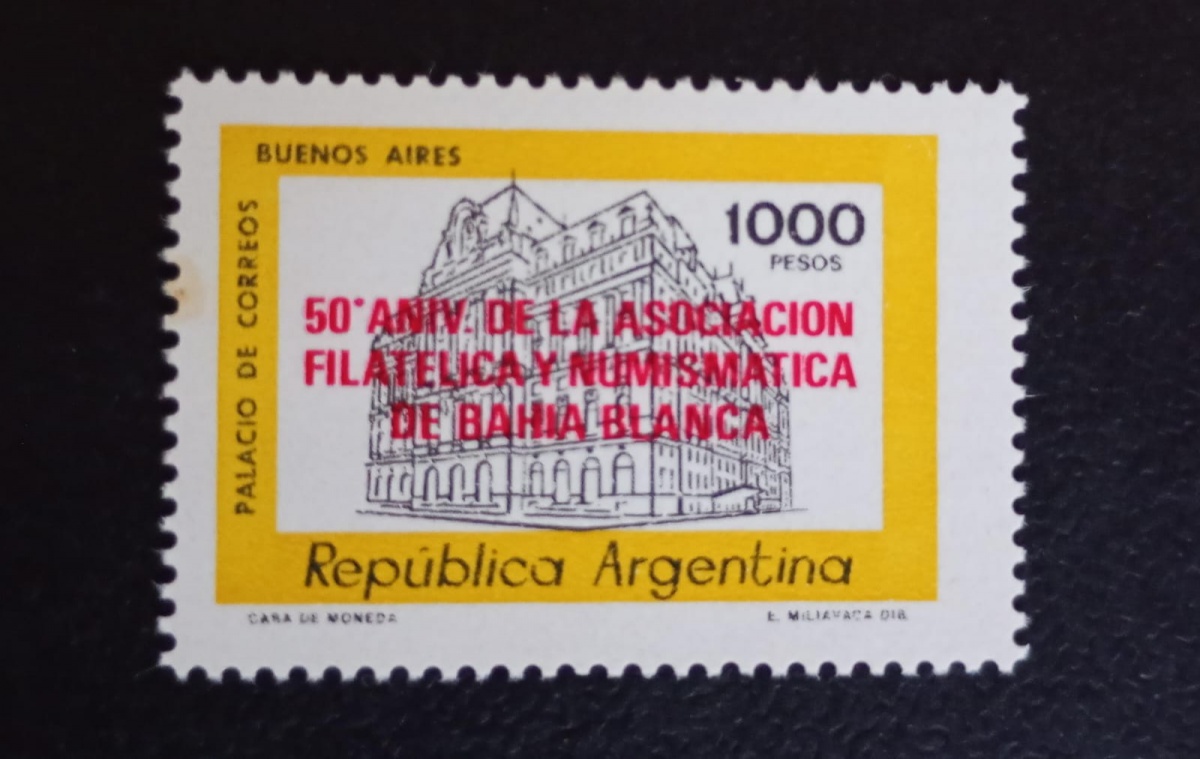 Argentina 1.981 - Sobrestampado "Associação Filatélica e Numismática de Bahia Blanca" - selo emitido isolado - Novo (N).