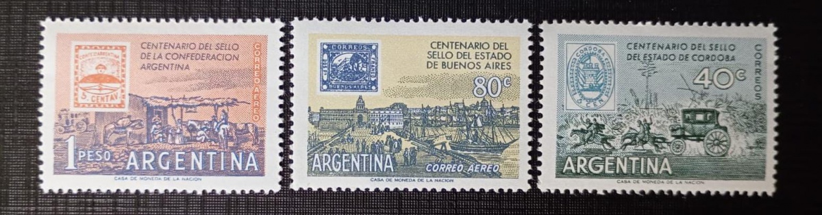 Argentina 1.958 - Centenário das Emissões Postais Argentinas - série completa - Nova (N).
