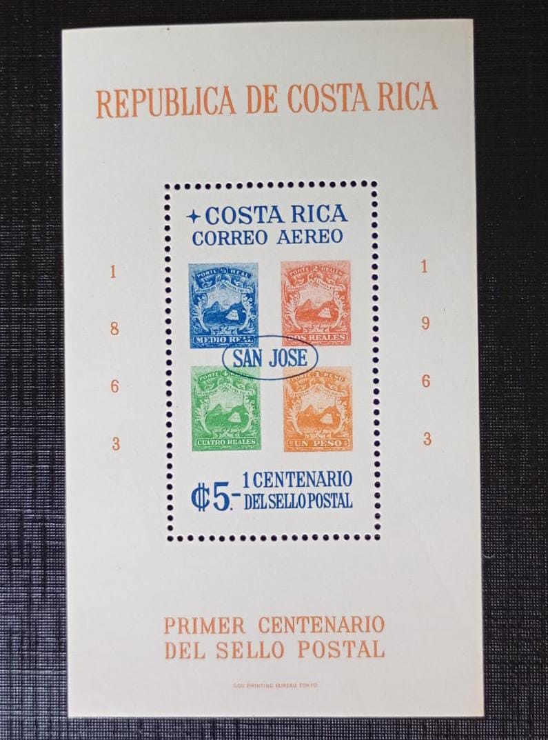 Costa Rica 1.963 - Centenário do Selo Postal - Bloco Novo (N).