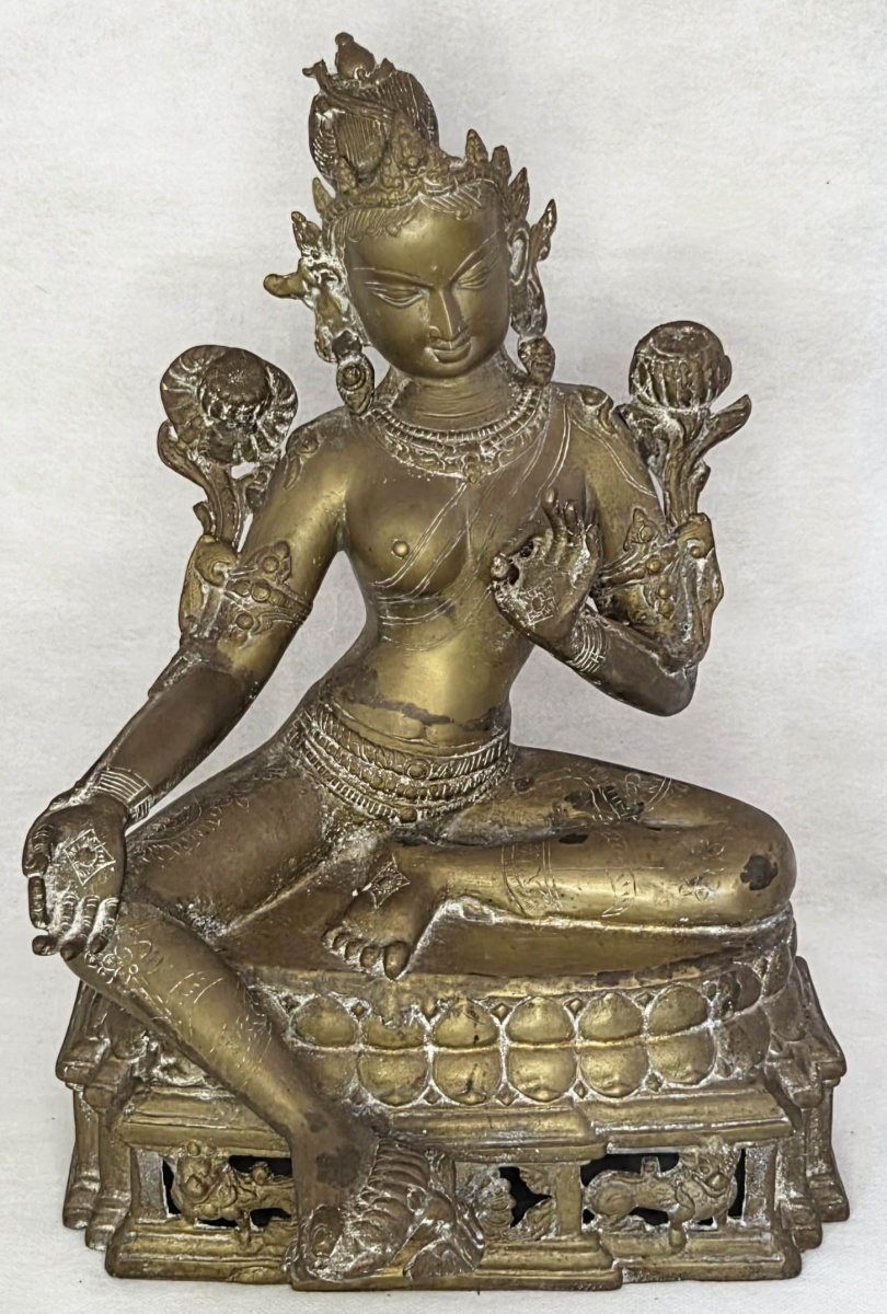 TARA - deusa hindu, esccultura em bronze, em postura - pose de relaxamento real - 40x28x15 cm