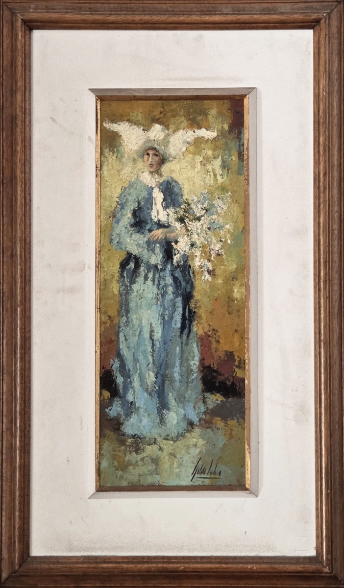 GILDA LISBOA - óleo sobre eucatéx 48x18 cm assinado canto inferior direito - moldura 72x43 cm