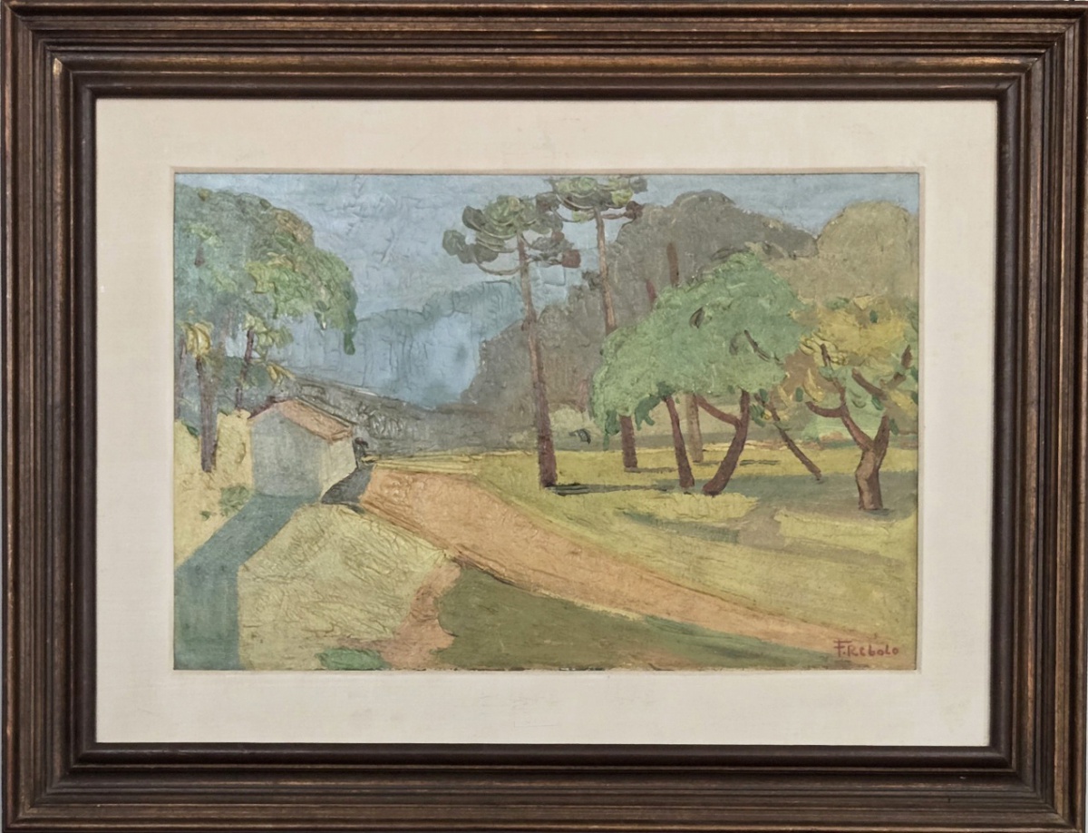 F. REBOLO - óleo sobre tela 36x53 cm assinado canto inferior direito e verso 70 - moldura 60x78 cm