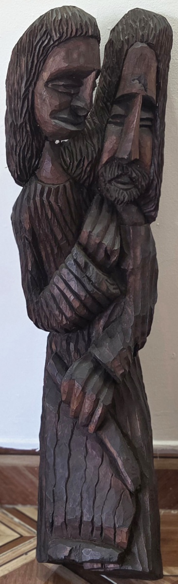 DOIDÃO - arte popular escultura em madeira maciça assinada , dois rostos 103 cm