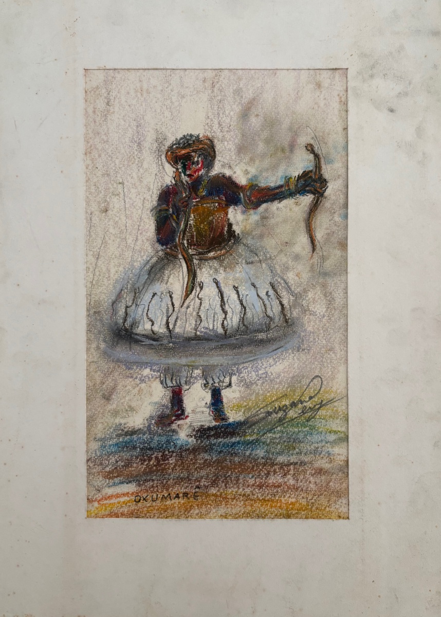 SUZANA LEVY (Rio de Janeiro, 1937 / Idem, 2023) - Obra em pastel sobre cartão rígido, intitulada Oxumarê, assinada no canto inferior direito, proteção de paspatur. Medida total 42cm x 30cm.