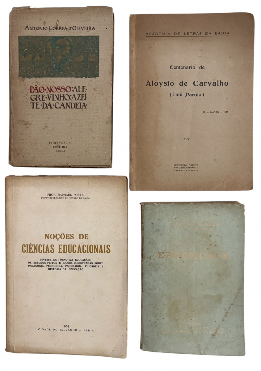 LIVROS RAROS - AUTÓGRAFOS Lote de 4 livros antigos, composto por quatro obras: Pão Nosso  Alecre, Vinho e Azeite da Candeia, de Antonio Corrêa dOliveira (Portugal, Portugalia Editora); Centenário de Aloysio de Carvalho ...
