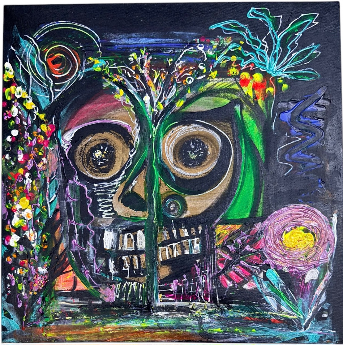 PATRICIA TORELLY  - Obra em acrílica/ mista sobre tela, intitulada Saquarema, de forte expressão contemporânea, com composição vibrante e linguagem simbólica. A artista explora figuração estilizada com traços intensos, ...