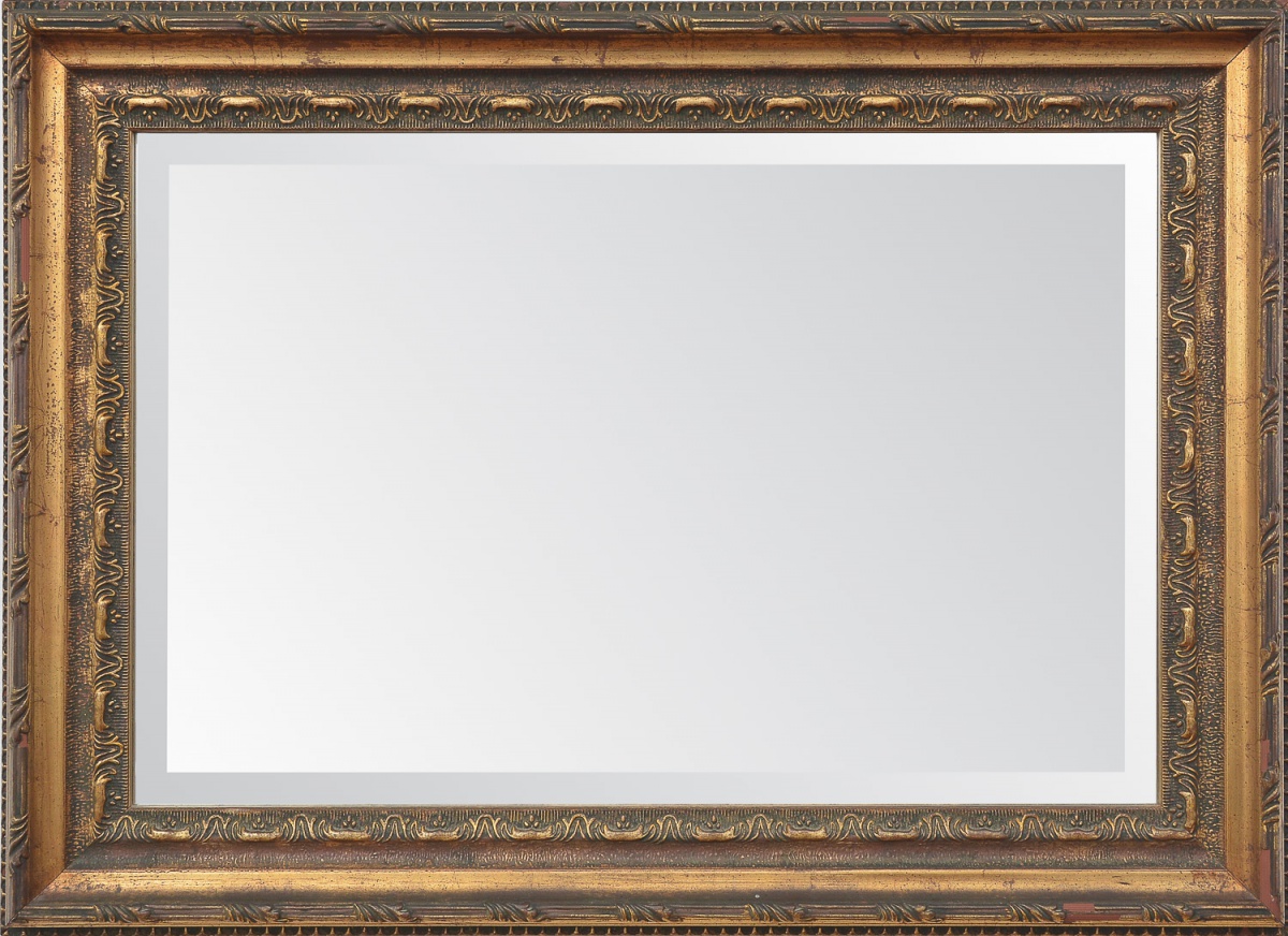 Imponente espelho de cristal belga bisotado para parede, protegido por magnifica moldura de madeira nobre com acabamento em folha de ouro. Mede 75  55 cm. Ideal para ambientes sofisticados.