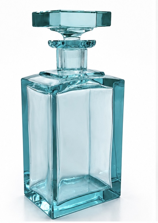 ART DECOR - Garrafa em cristal alemão MOSER translúcido de tonalidade azul-clara, lapidação geométrica e tampa original facetada ao estilo ART DECO. Peça de refinado acabamento, destacando a qualidade e o design ...