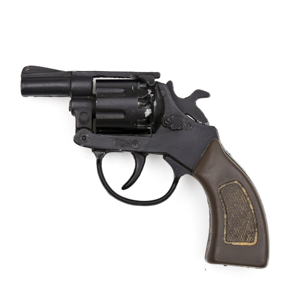 Brinquedo antigo revólver de espoleta, marca THC, fabr Brinquedo antigo revólver de espoleta, marca THC, fabr