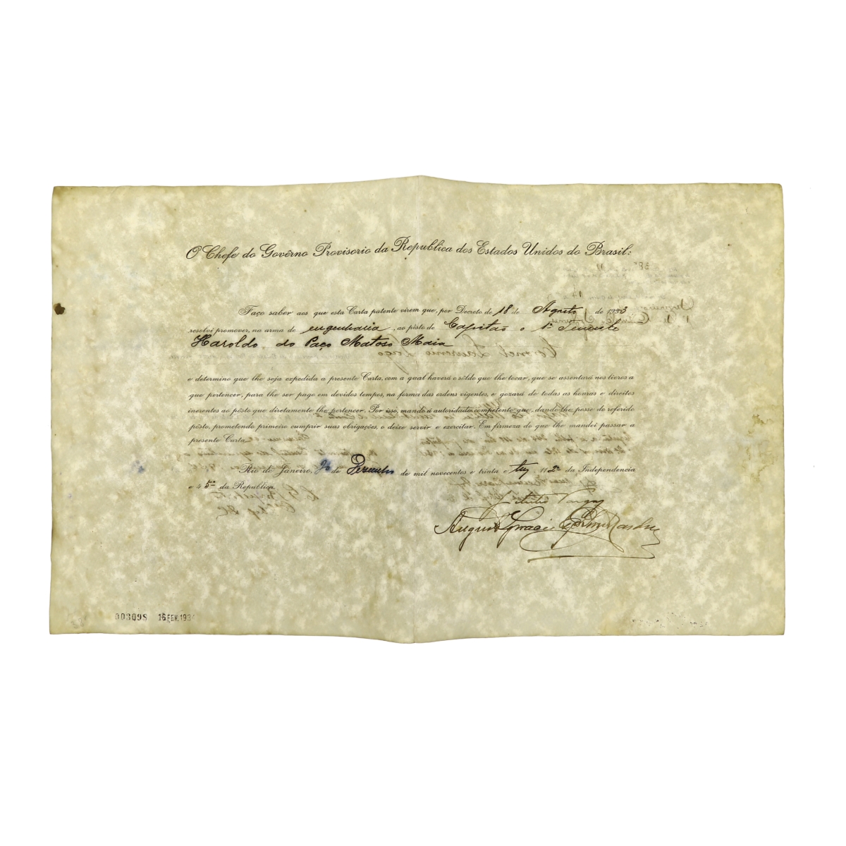 GETULIO VARGAS Carta patente assinada pelo então Pres