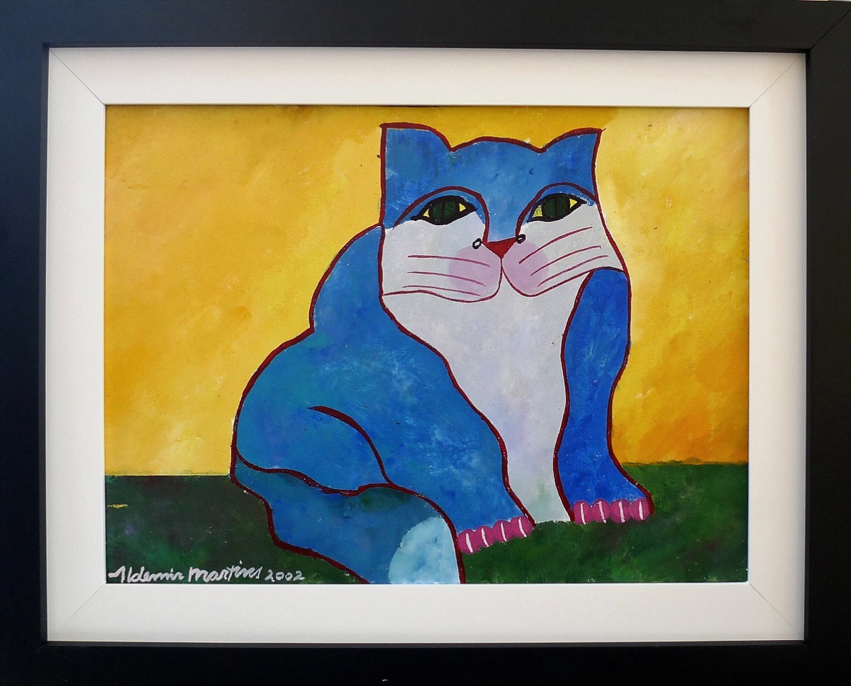 ALDEMIR MARTINS Gato Azul Ast 30x40cm Assinado E D