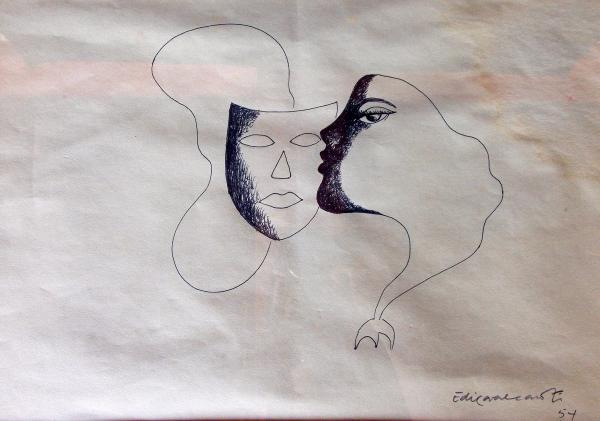 EMILIANO DI CAVALCANTI - desenho s/ papel, datado 1954,