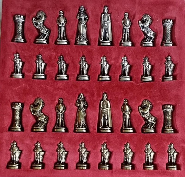 Peças para jogo de xadrez, personagens medieval em bron