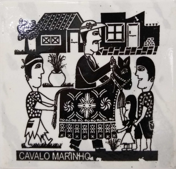 Azulejo De Cerâmica Desenho preto e branco do cavalo marinho