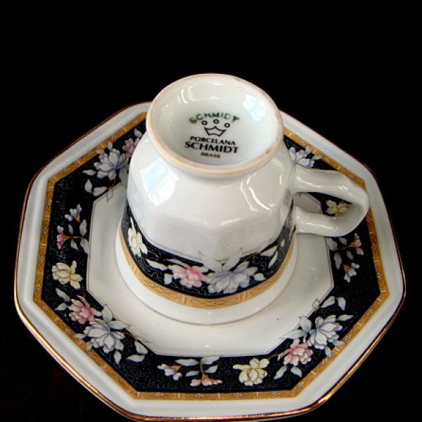 Antigo Jogo De Chá E Café, Porcelana Schmidt Floral Com Ouro