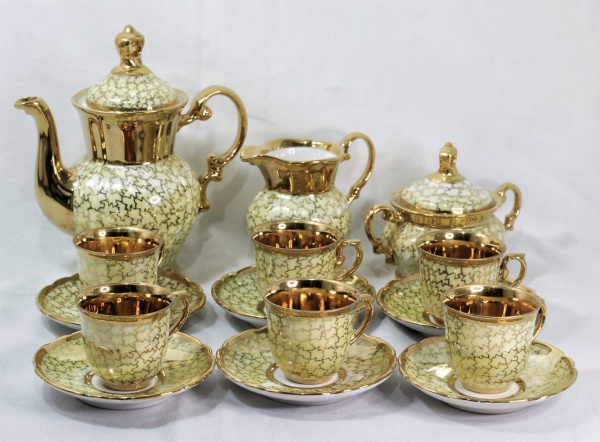 Lindíssimo Jogo de Chá Antigo Tête À Tête Porcelana Douração Ouro