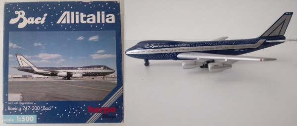 Miniatura Boeing 747 200, Baci Alitalia, Escala 1:500.