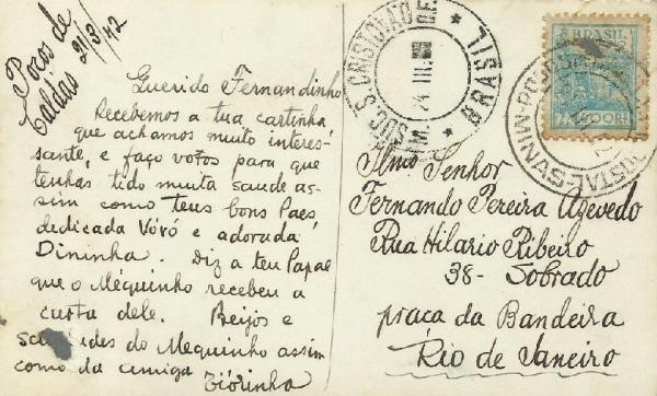 Cartão Postal Poços de Caldas, MG. Fonte Luminosa, 1942