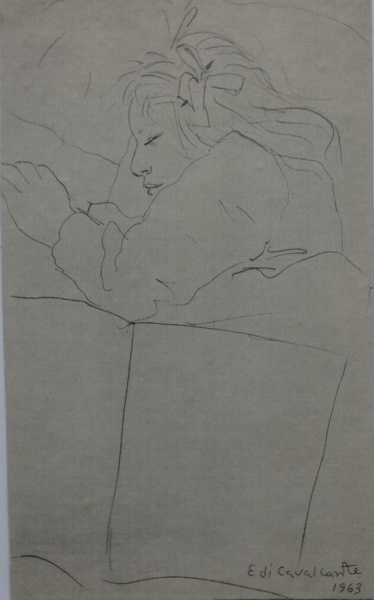 DI CAVALCANTI. Menina dormindo , desenho a lápis , 25 x