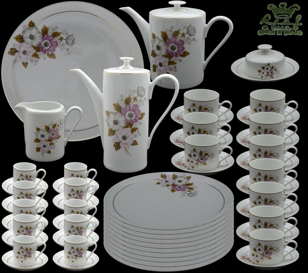 Jogo de chá e café de porcelana Pozzani Jundiaí, na cor branca com