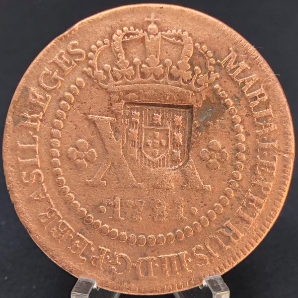Moeda de cobre Brasil, V reis 1781, apresenta um pequen