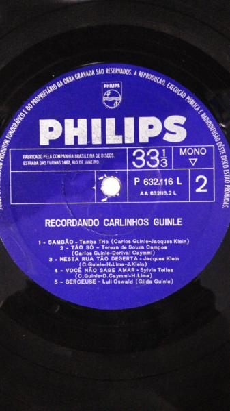 LP VINIL , RARO: RECORDANDO CARLINHOS GUINLE, DORIVAL