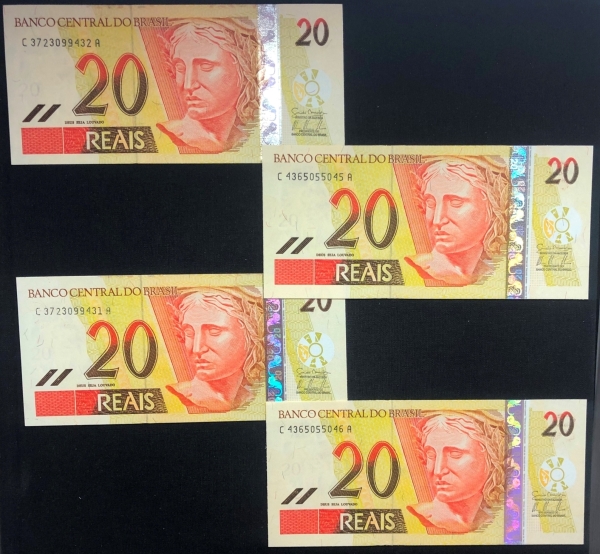 C308 Cédula Brasil 20 Reais CA (Mantega/Tombini) FE - Completei