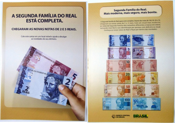 Novas cédulas de R$ 5 e de R$ 2 completam a Segunda Família do Real