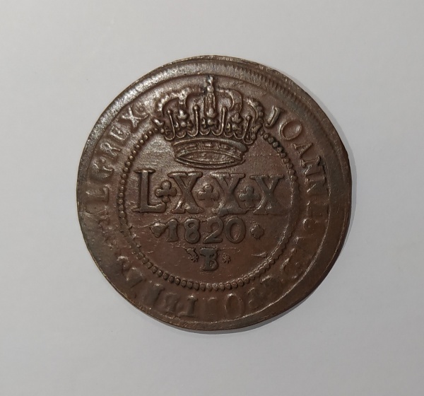 MOEDA BRASIL LXXX (80 REIS) 1820 B (BAHIA). MOEDA EM CO