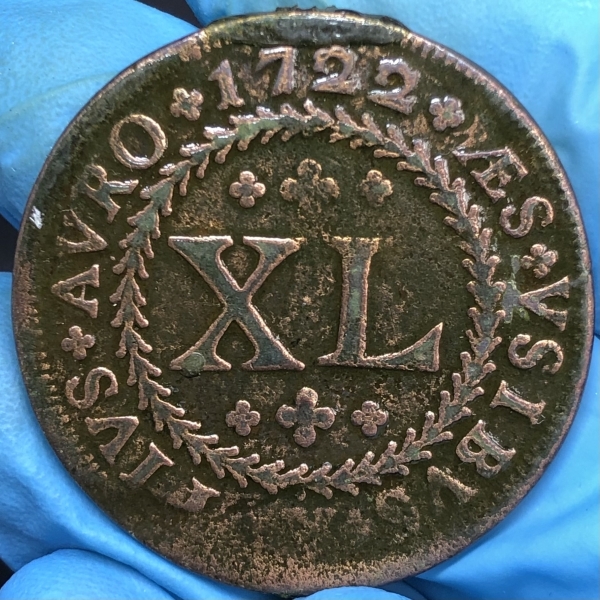 Numismática: Brasil, Moeda Regional, XL Reis, Ano 1722