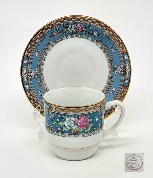 Antigo Jogo De Chá E Café, Porcelana Schmidt Floral Com Ouro