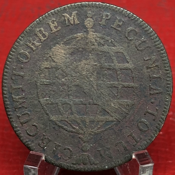 Moeda de cobre Brasil, V reis 1781, apresenta um pequen