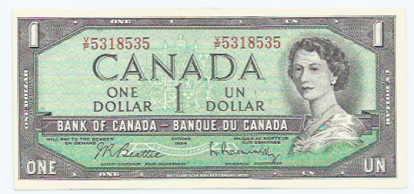 CEDULA DO CANAD 1 DOLLAR ANO DE 1954 RAINHA ELIZ cedula-do-canad-1-dollar-ano-de-1954-rainha-eliz