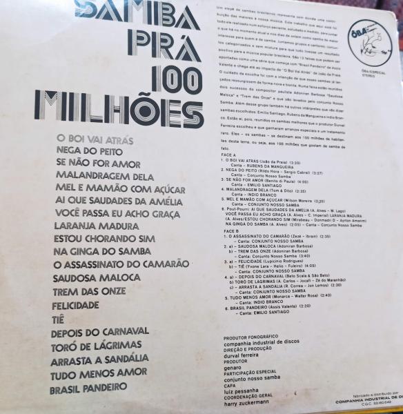 DISCO DE VINIL: LP OS ORIGINAIS DO SAMBA CANTA, ME