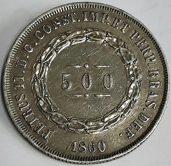 Moeda do Brasil Império de Prata - 500 Réis 1860 - P.59