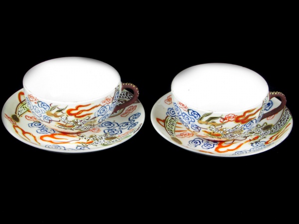 Jogo de chá em porcelana japonesa, decoração dragão, co