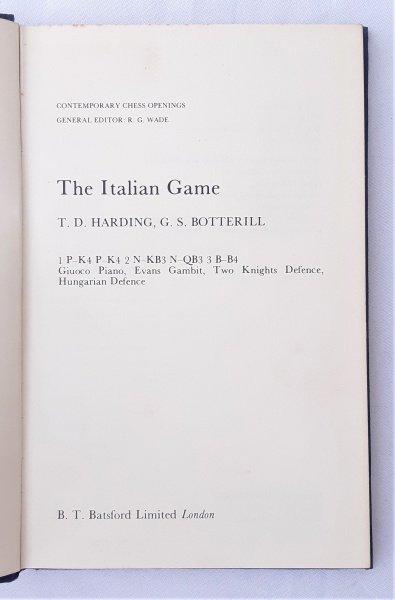 The Italian Game by T. D. Harding & G. S. Botterill (Hardcover Chess Book)