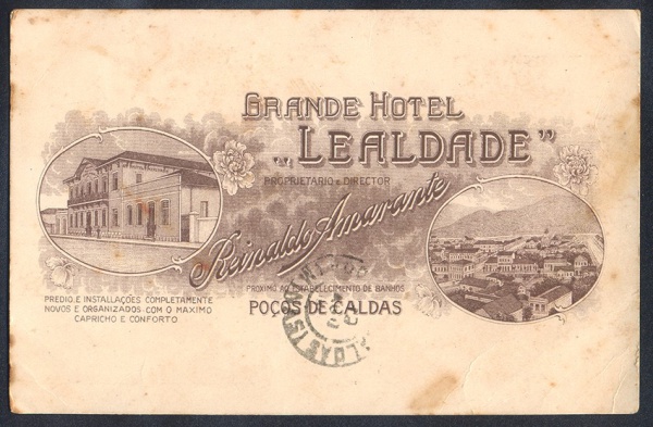 Cartão Postal Poços de Caldas, MG. Fonte Luminosa, 1942