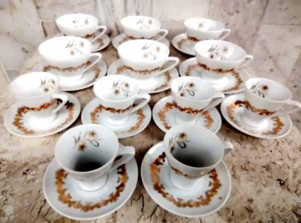 Jogo De Chá Antigo Da Porcelana Schmidt,decoração Com Trigo