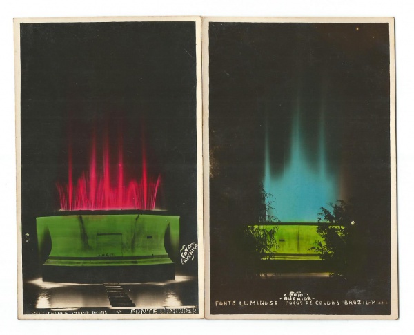 Cartão Postal Poços de Caldas, MG. Fonte Luminosa, 1942