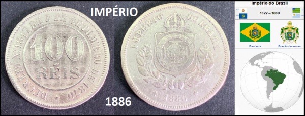 IMPÉRO - MOEDA DO BRASIL DO ANO 1886 EM ESTADO SOBERBO