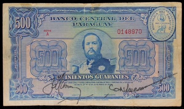 C dula Do Paraguai 500 Guaranis 1952 MBC RARA 