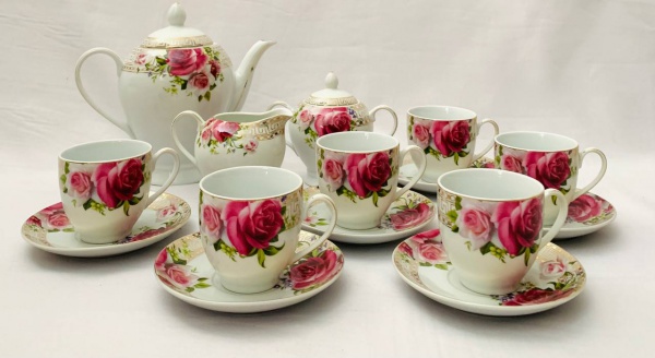 Conjunto de xícaras e bule de porcelana para chá ou café 15 peças