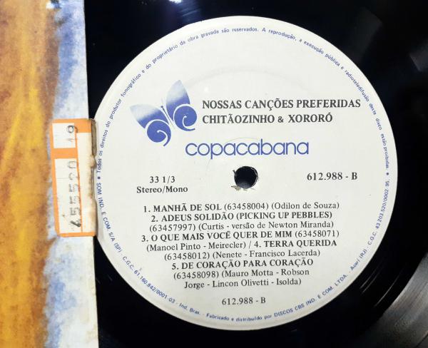 DISCO DE VINIL LP- CHITAOZINHO & XORORO,gravadora Copacabana, anos 80.