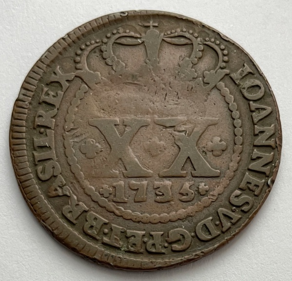 MOEDA DO BRASIL- XX RÉIS - 1722 - LISBOA/MINAS - COBRE